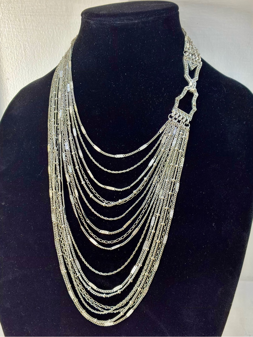 Chloe + Isabel Silver Multi-Strand Retro Art Deco Rhinestone Necklace